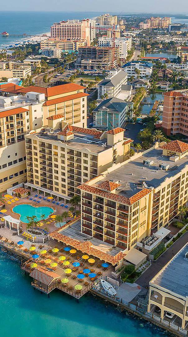 Aerial of the hotel and Clearwater Beach